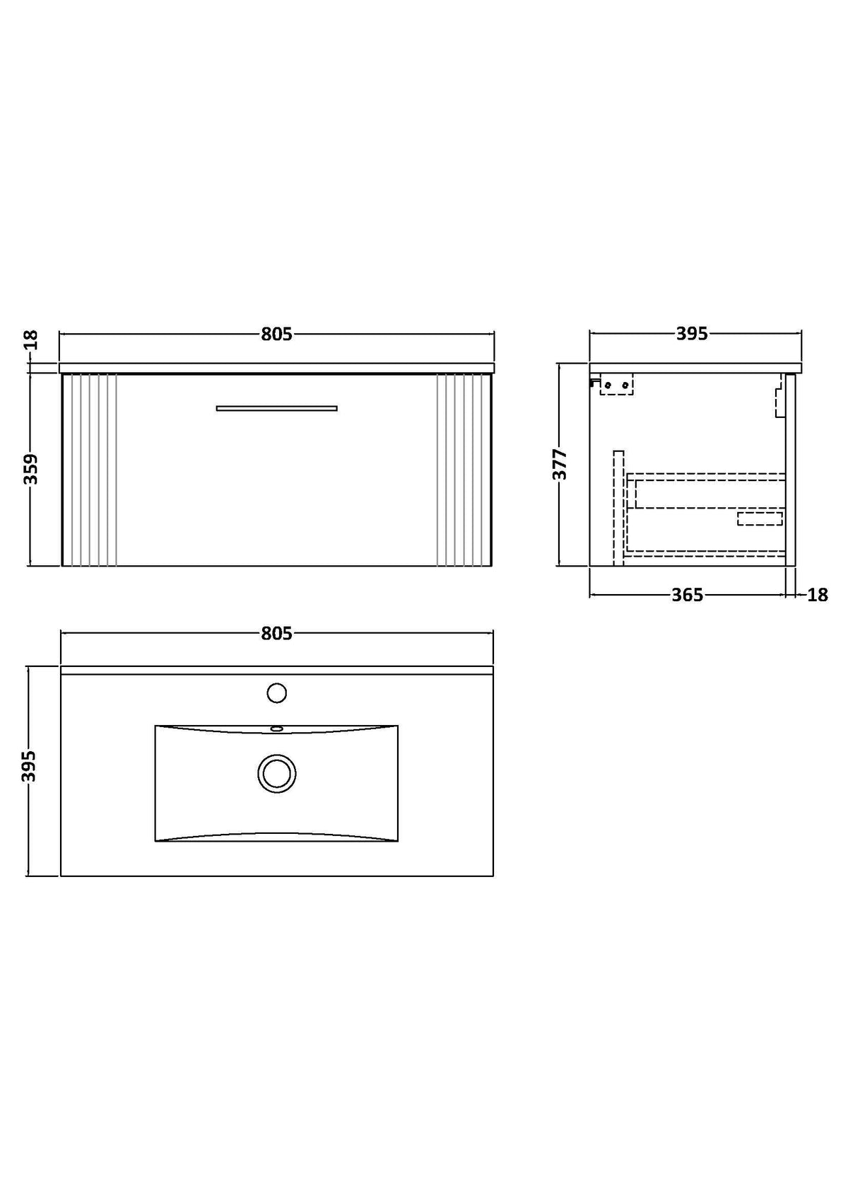Modern Splash 800mm Satin Green 1 Drawer Wall Hung Vanity Unit With Minimalist Basin