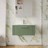 Modern Splash 800mm Satin Green 1 Drawer Wall Hung Vanity Unit With Minimalist Basin