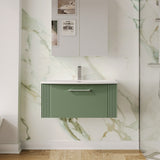 Modern Splash 800mm Satin Green 1 Drawer Wall Hung Vanity Unit With Curved Basin