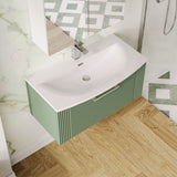 Modern Splash 800mm Satin Green 1 Drawer Wall Hung Vanity Unit With Curved Basin