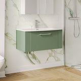 Modern Splash 800mm Satin Green 1 Drawer Wall Hung Vanity Unit With Curved Basin