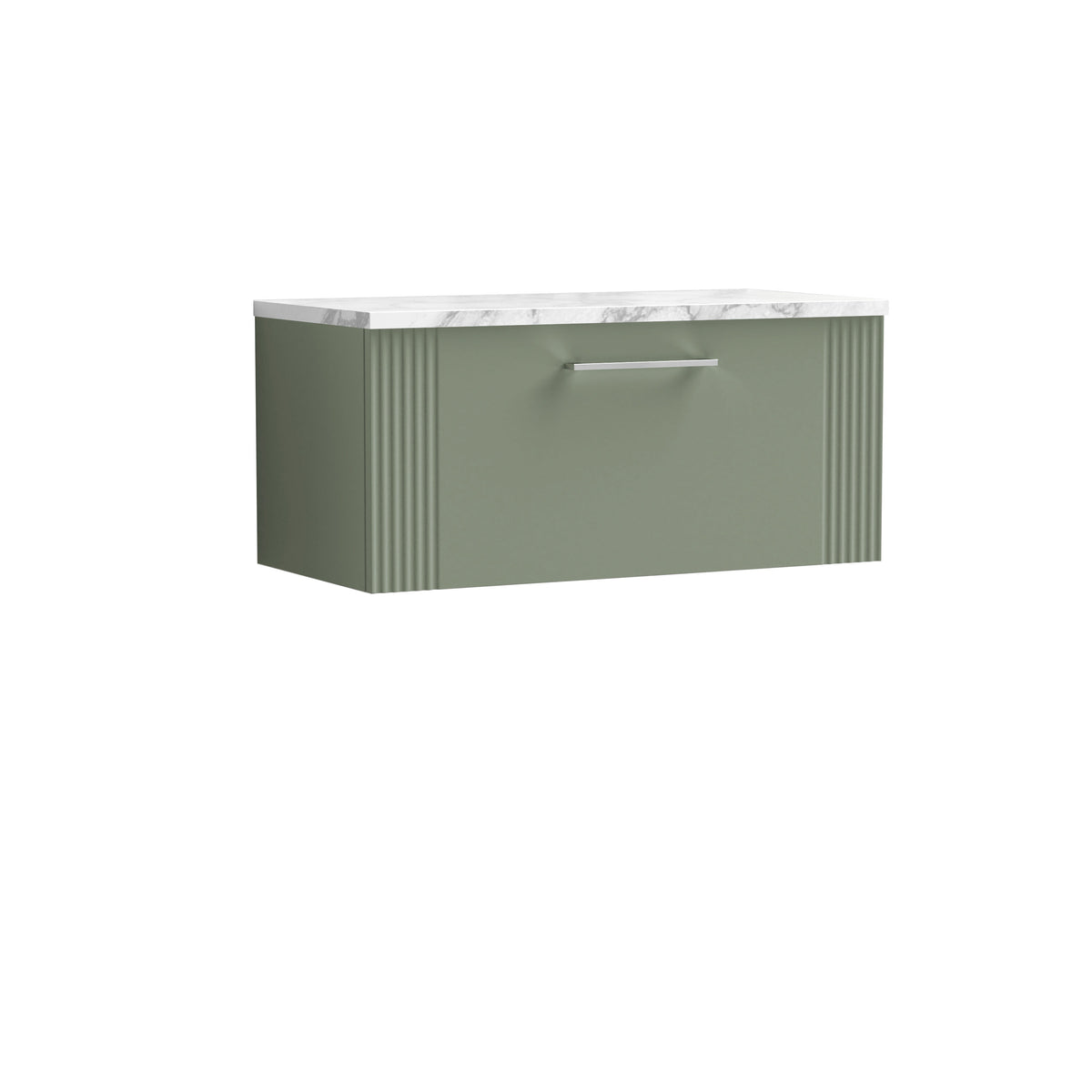 Modern Splash 800mm Satin Green 1 Drawer Wall Hung Vanity Unit With Carrara Laminate Worktop