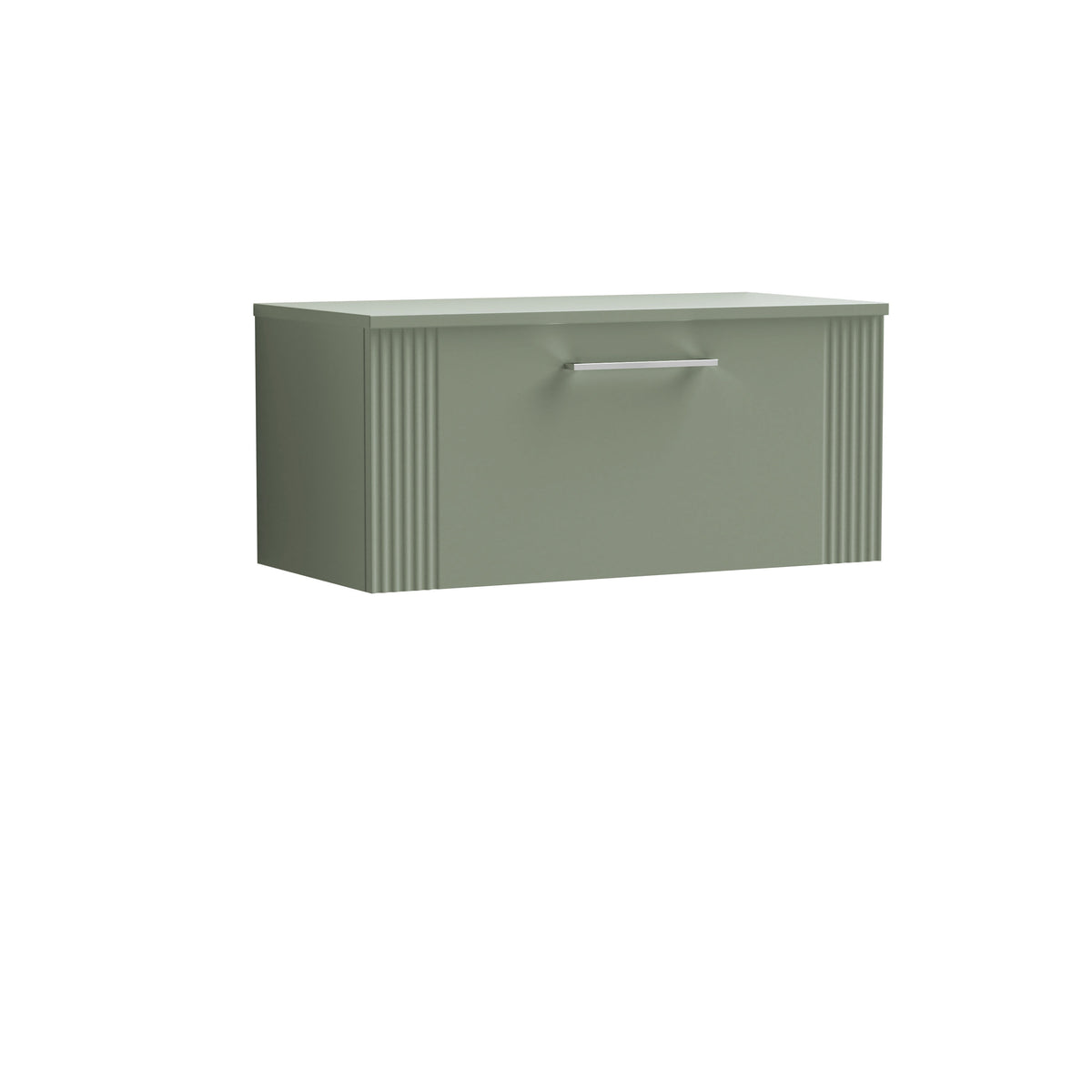 Modern Splash 800mm Satin Green Part Fluted 1 Drawer Wall Hung Vanity Unit With Co-ordinating Worktop