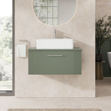 Modern Splash 800mm Satin Green Part Fluted 1 Drawer Wall Hung Vanity Unit With Co-ordinating Worktop