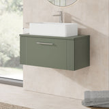 Modern Splash 800mm Satin Green Part Fluted 1 Drawer Wall Hung Vanity Unit With Co-ordinating Worktop
