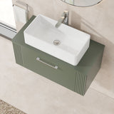 Modern Splash 800mm Satin Green Part Fluted 1 Drawer Wall Hung Vanity Unit With Co-ordinating Worktop
