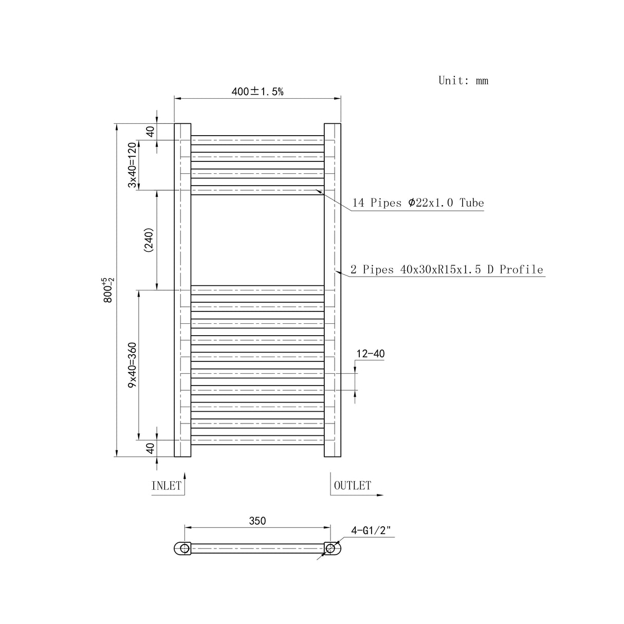 Matt black  Small bathroom towel radiator