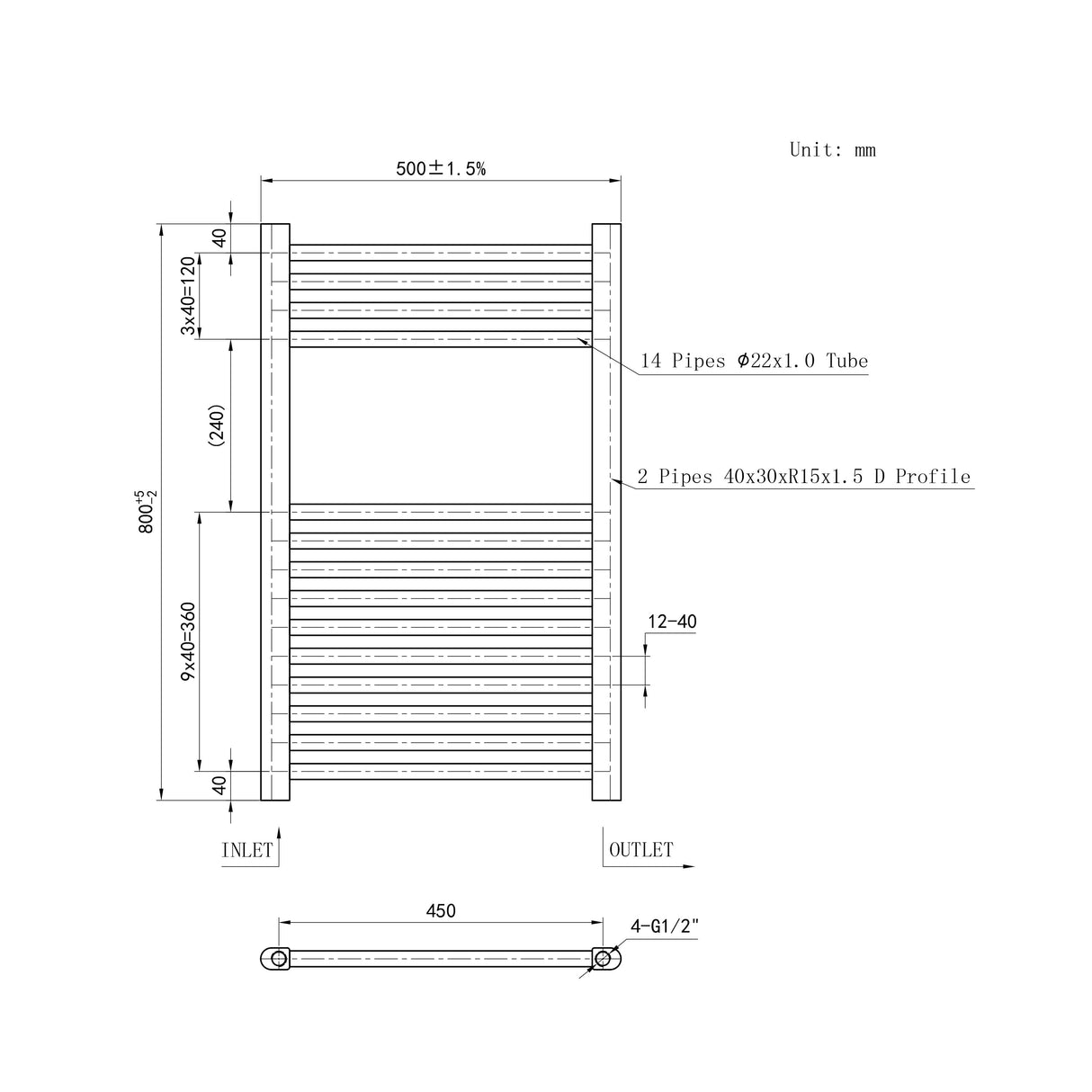 Matt black  Small bathroom towel radiator