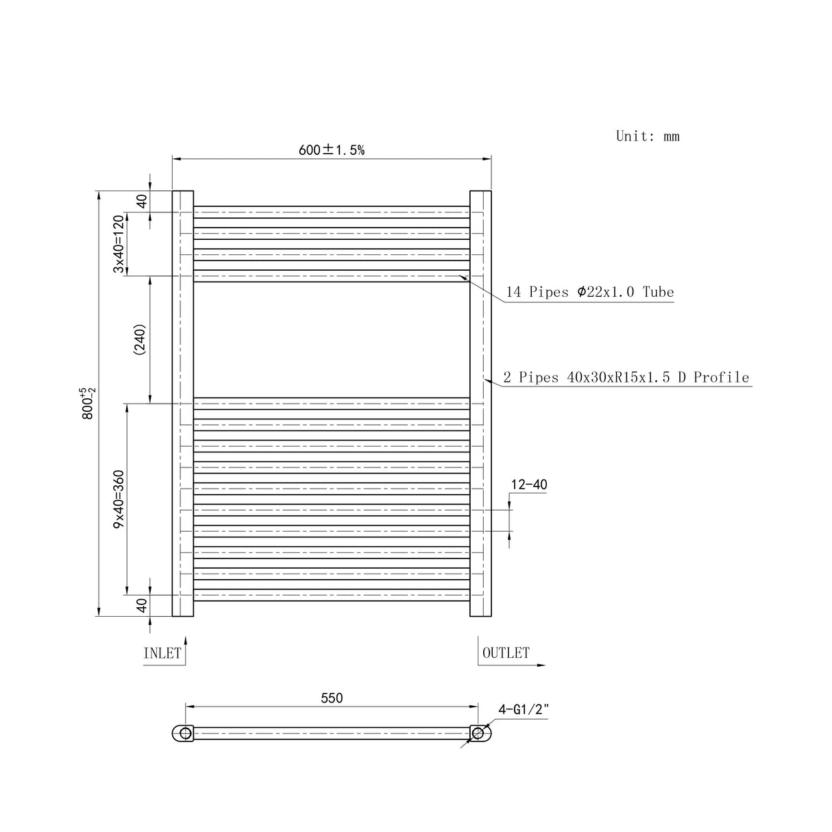 Matt black  Small bathroom towel radiator