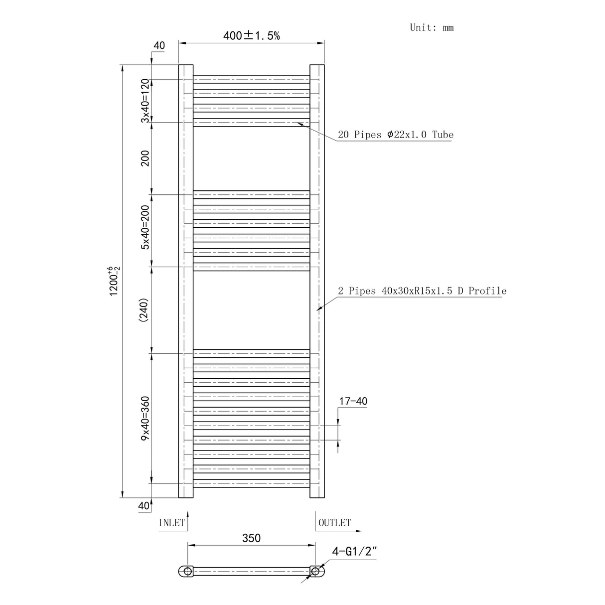 Matt black  Small bathroom towel radiator
