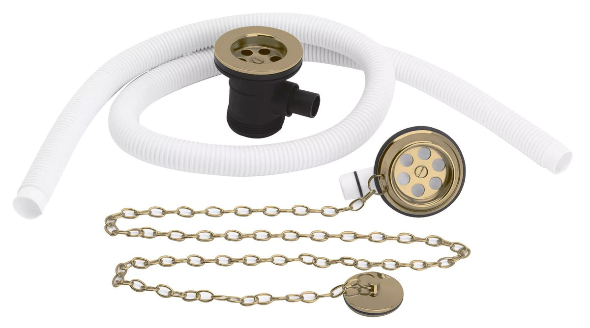 Modern Splash Brushed Brass Extended Retainer Bath Waste With Overflow