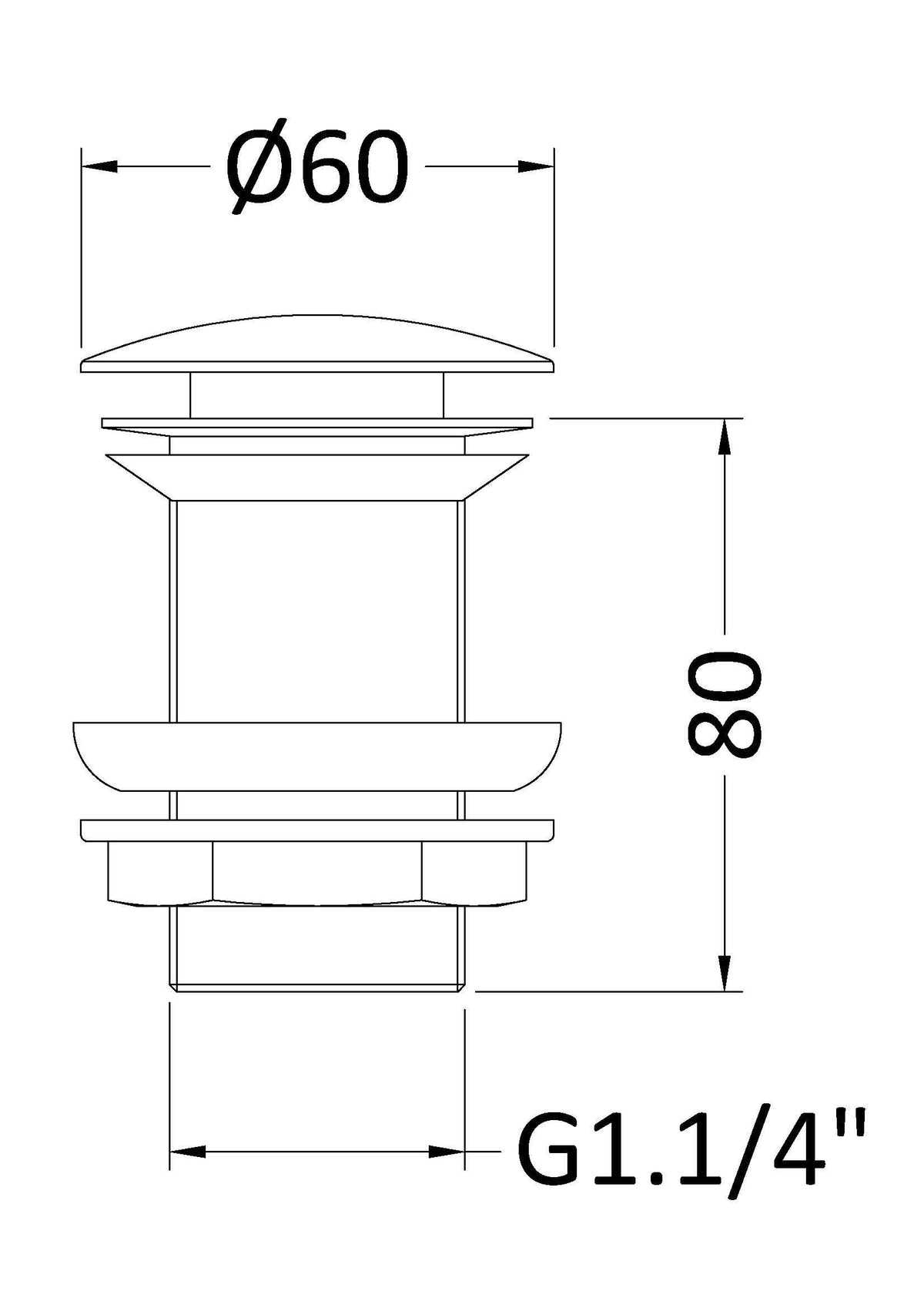 Chrome Unslotted Push Button Basin Waste