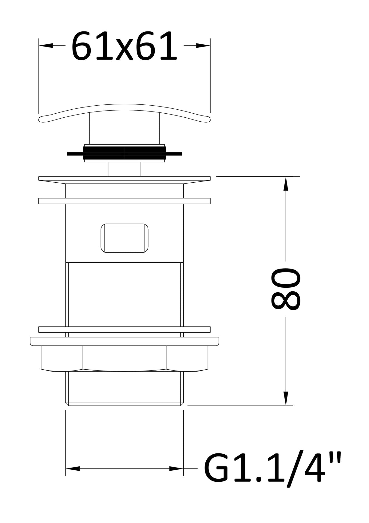 Chrome Square Slotted Push Button Basin Waste