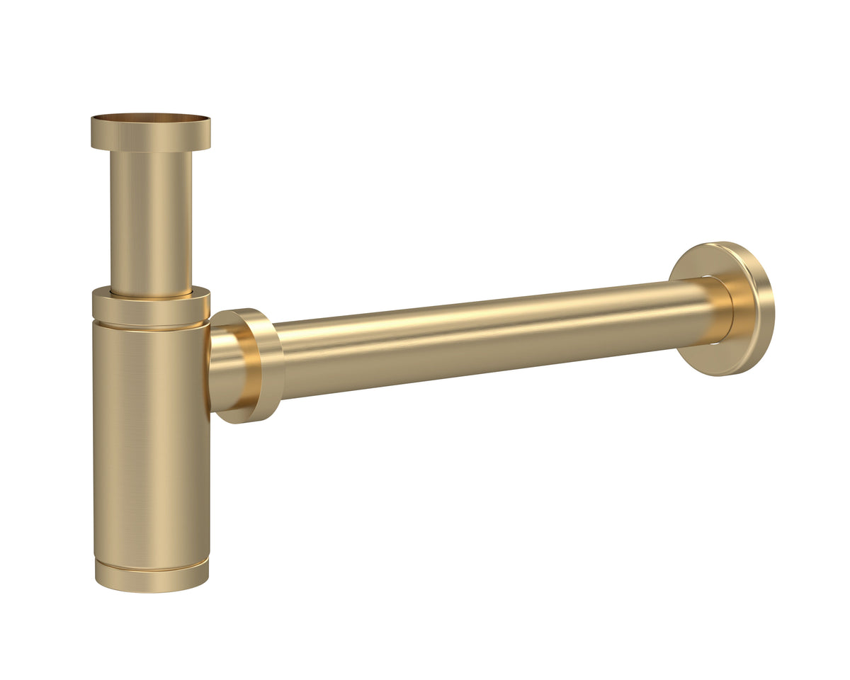 Round Brushed Brass Bottle Trap - 300mm Extension