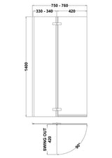 Modern Splash 760mm Chrome L-Shaped Hinged Bath Screen
