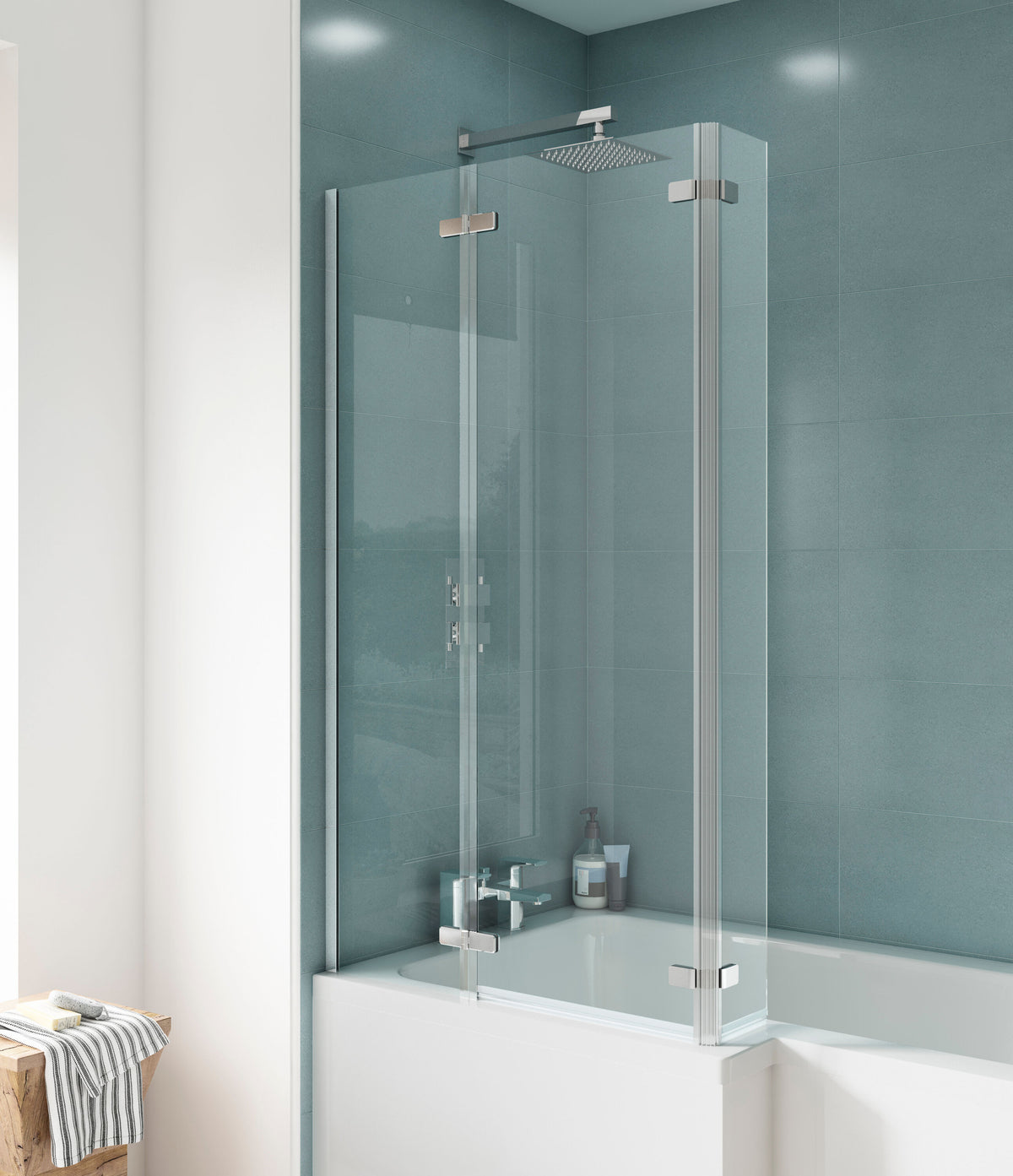 Modern Splash 760mm Chrome L-Shaped Hinged Bath Screen