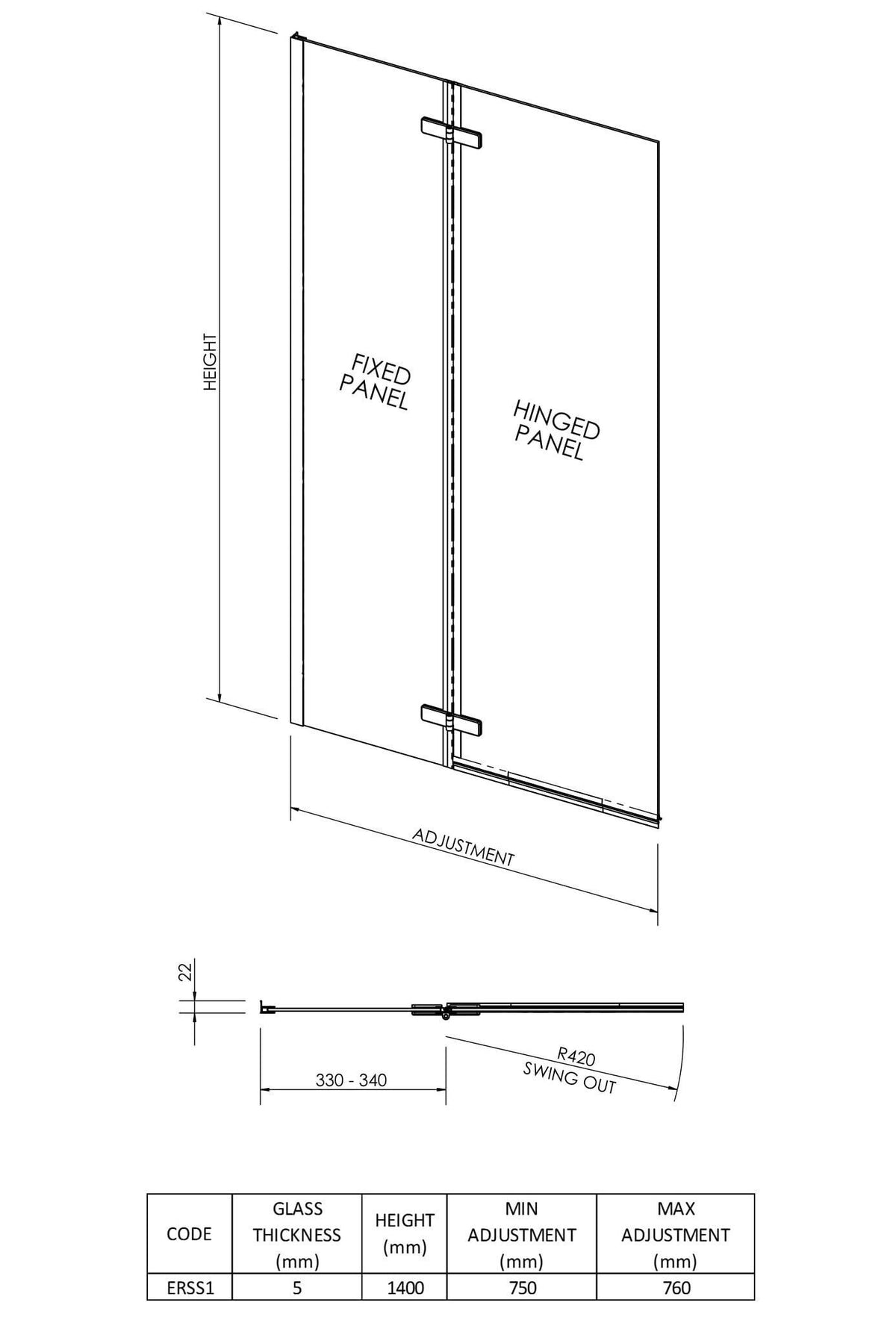 Modern Splash 760mm Chrome Hinged Bath Screen