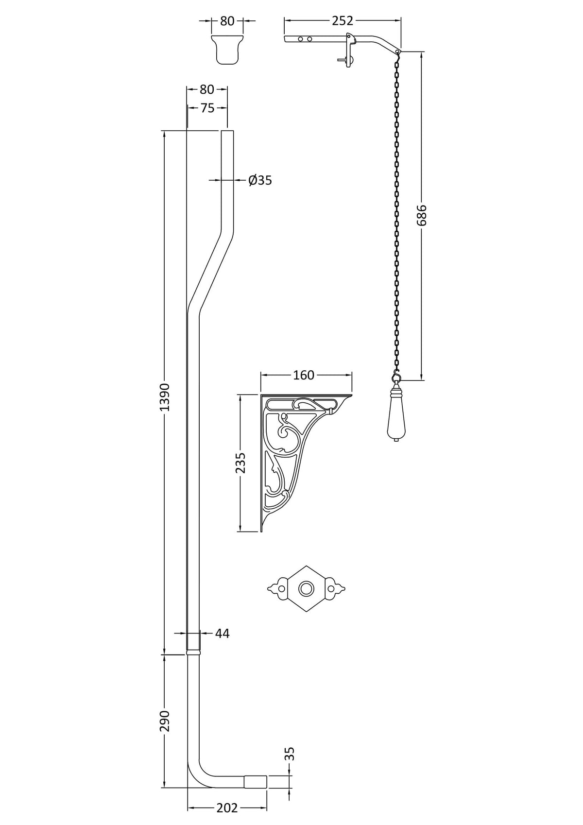Chrome High Level Flush Pipe Pack