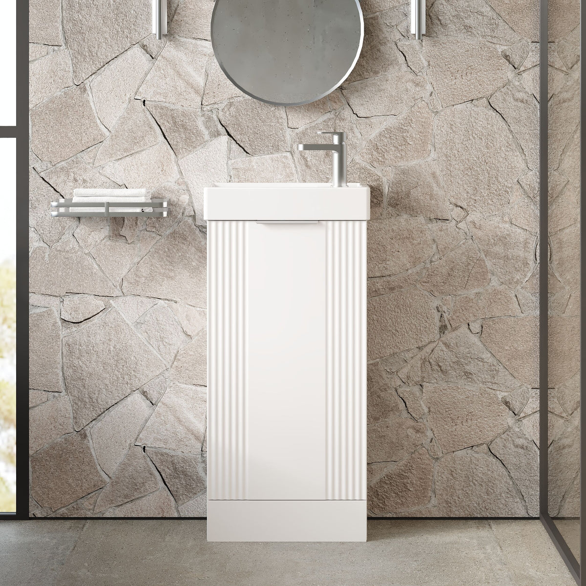Modern Splash 400mm Stain White 1 Door Flo0r Standing Compact Vanity Unit With Basin