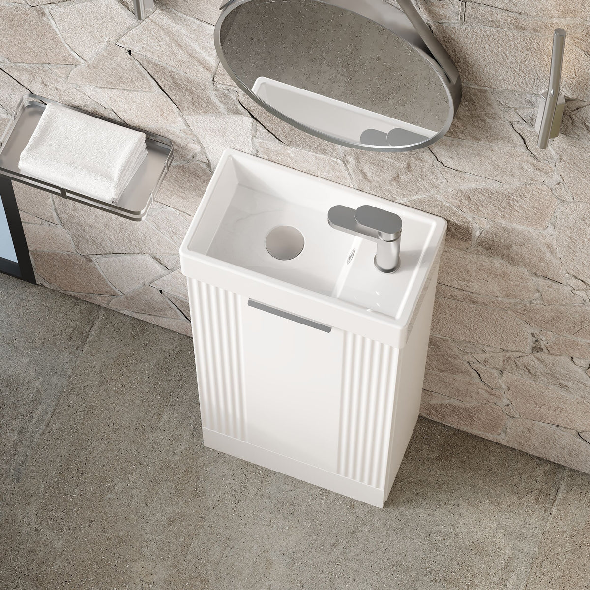 Modern Splash 400mm Stain White 1 Door Flo0r Standing Compact Vanity Unit With Basin