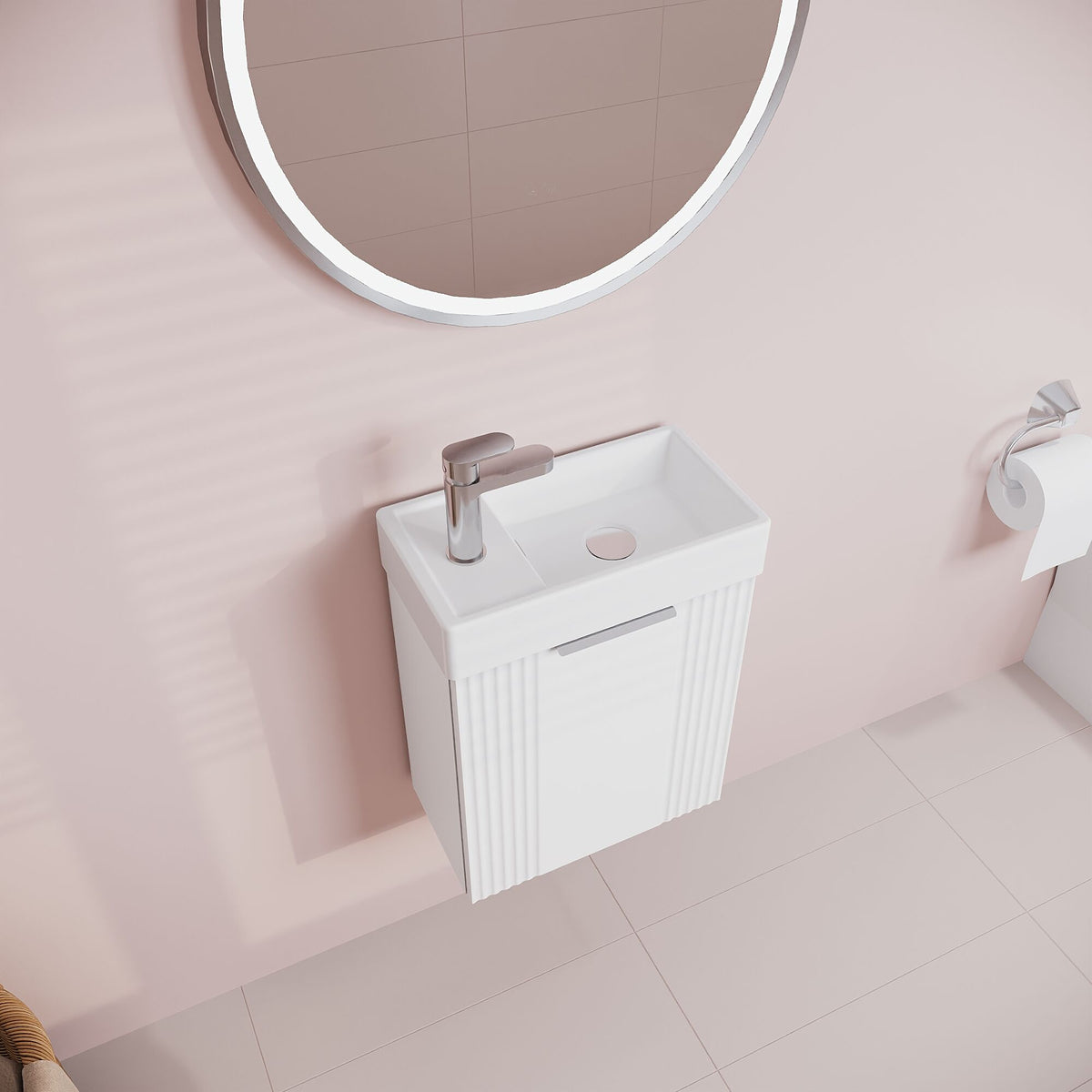 Modern Splash Compact 400mm Satin White Wall Hung Vanity Unit With Ceramic Basin