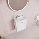 Modern Splash Compact 400mm Satin White Wall Hung Vanity Unit With Ceramic Basin