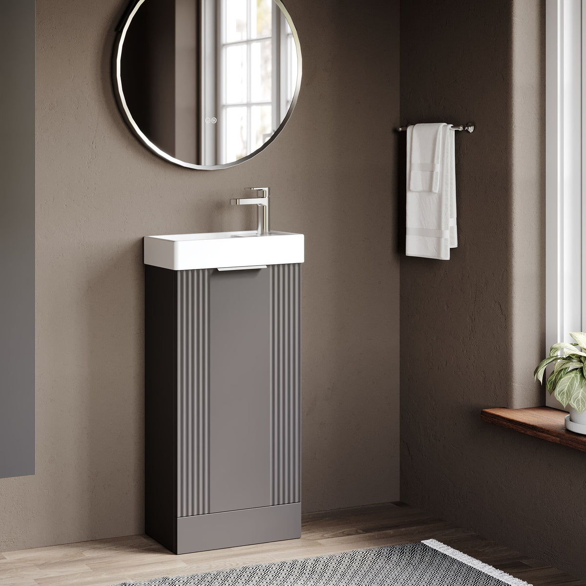 Modern Splash Compact 400mm Satin Grey  Floor Standing Vanity Unit With Ceramic Basin