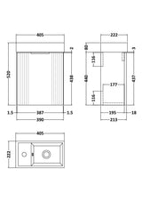 Modern Splash Compact 400mm Satin Grey  1 Door Wall Hung Vanity Unit With Ceramic Basin