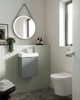 Modern Splash Compact 400mm Satin Grey  1 Door Wall Hung Vanity Unit With Ceramic Basin