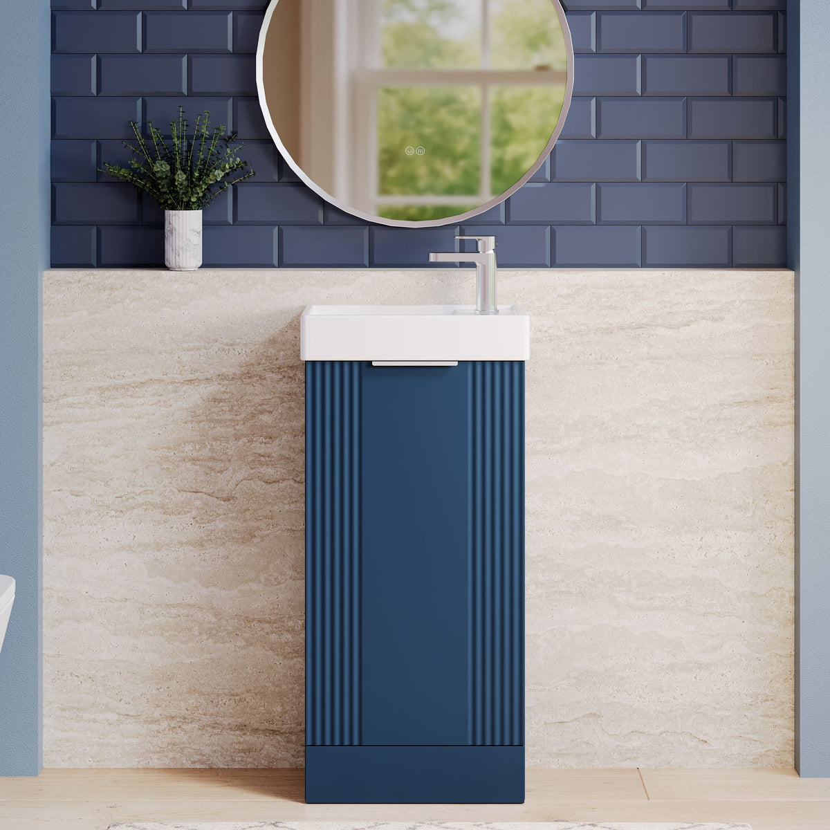 Modern Splash Compact 400mm Satin Blue  Floor Standing Vanity Unit With Ceramic Basin