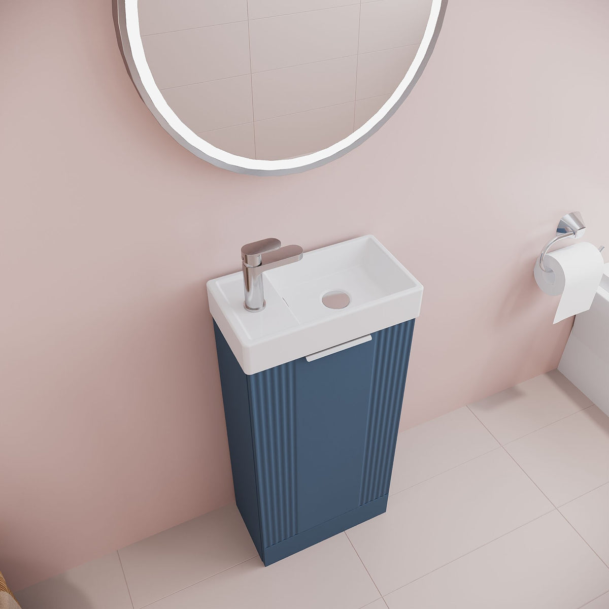 Modern Splash Compact 400mm Satin Blue  Floor Standing Vanity Unit With Ceramic Basin