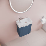 Modern Splash Compact 400mm Satin Blue  1 Door Wall Hung Vanity Unit With Ceramic Basin