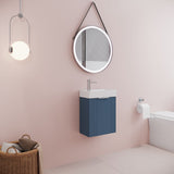 Modern Splash Compact 400mm Satin Blue  1 Door Wall Hung Vanity Unit With Ceramic Basin