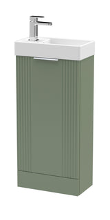 Modern Splash Compact 400mm Satin Green 1 Door Floor Standing Vanity Unit With Ceramic Basin
