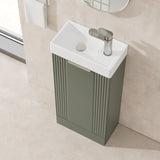 Modern Splash Compact 400mm Satin Green 1 Door Floor Standing Vanity Unit With Ceramic Basin