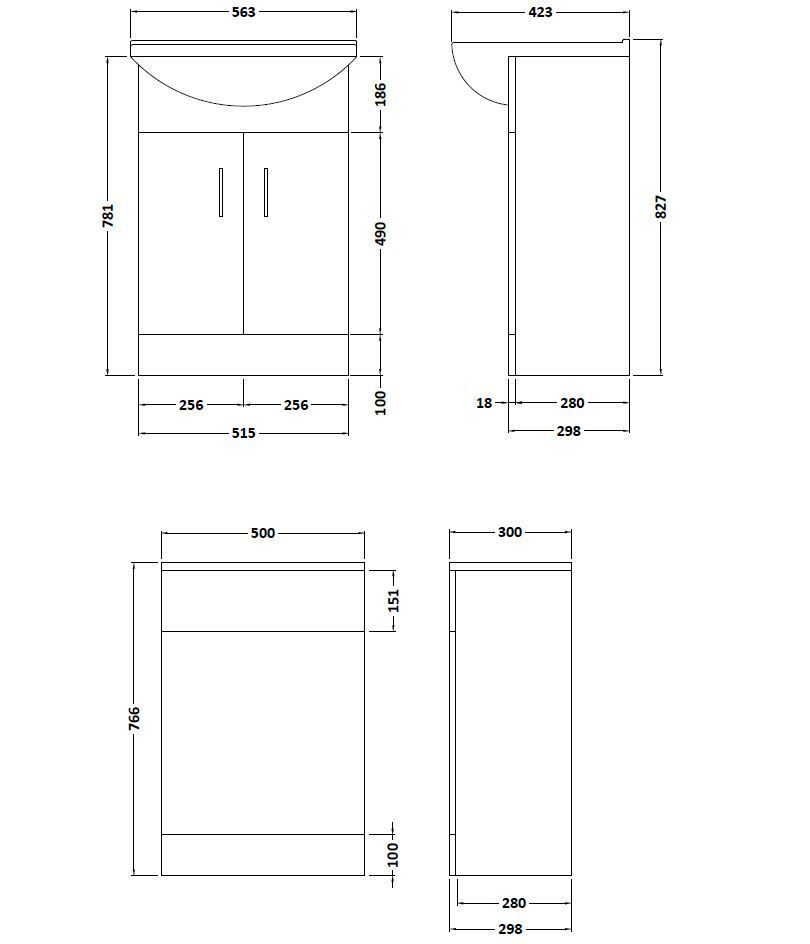 Modern Splash Saturn 1050mm Gloss White 2 Door Floor Standing Vanity Unit With Square Basin