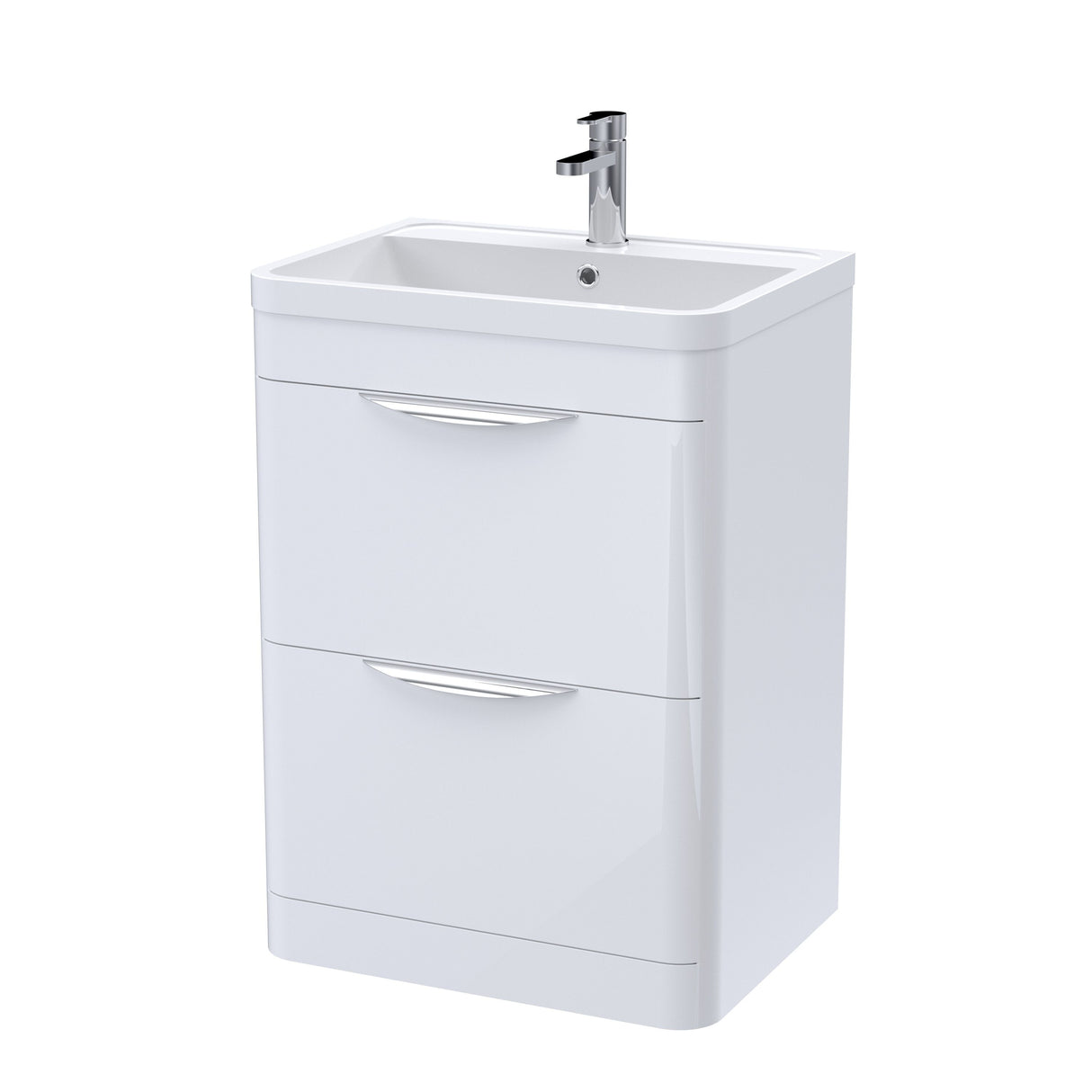 Modern Splash Parade 600mm Gloss White 2 Drawer Floor Standing Vanity Unit With Basin