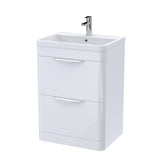 Modern Splash Parade 600mm Gloss White 2 Drawer Floor Standing Vanity Unit With Basin