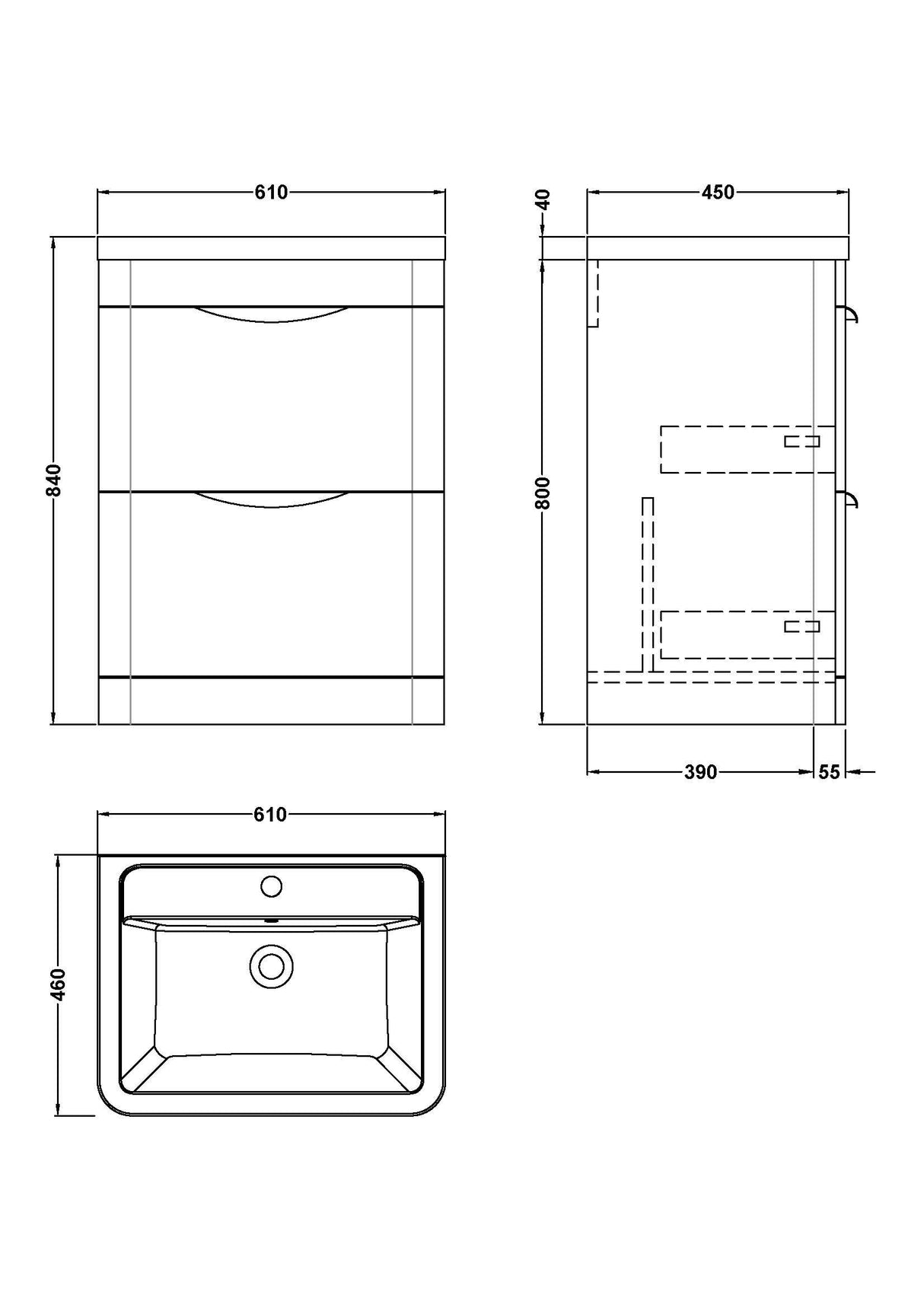 Modern Splash Parade 600mm Gloss White 2 Drawer Floor Standing Vanity Unit With Basin
