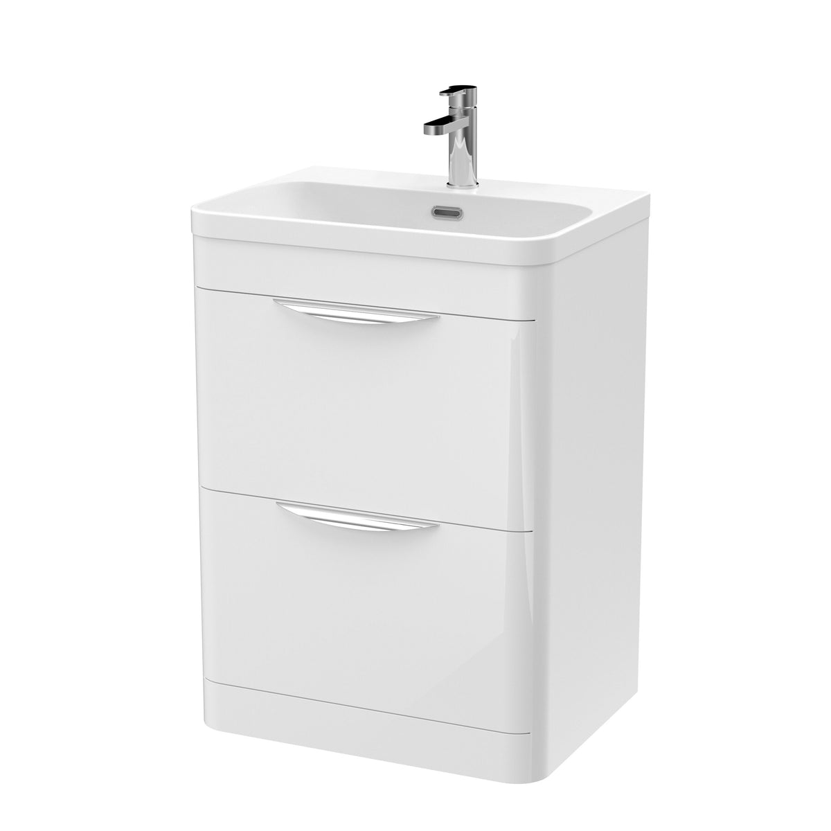 Modern Splash 600mm Gloss White 2 Drawer Floor Standing Vanity Unit With Thin Edge Basin