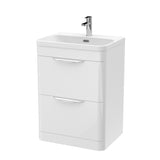 Modern Splash 600mm Gloss White 2 Drawer Floor Standing Vanity Unit With Thin Edge Basin