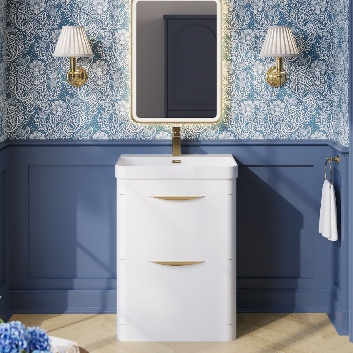 Modern Splash 600mm Gloss White 2 Drawer Floor Standing Vanity Unit With Thin Edge Basin