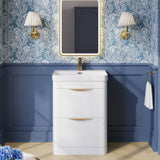 Modern Splash 600mm Gloss White 2 Drawer Floor Standing Vanity Unit With Thin Edge Basin