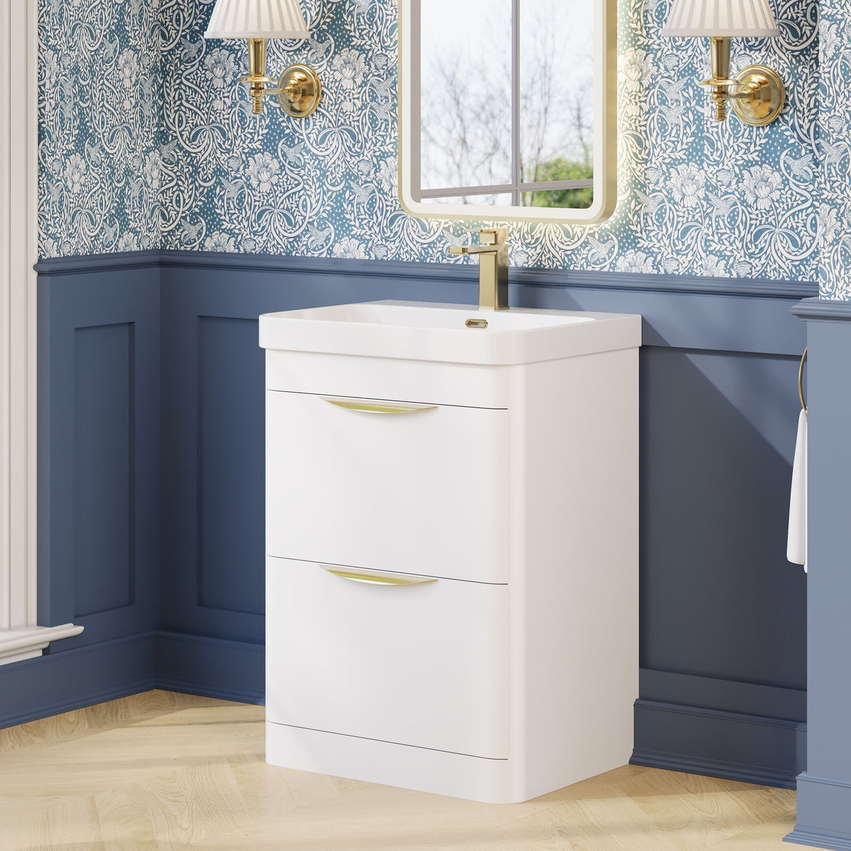 Modern Splash 600mm Gloss White 2 Drawer Floor Standing Vanity Unit With Thin Edge Basin