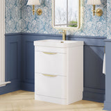 Modern Splash 600mm Gloss White 2 Drawer Floor Standing Vanity Unit With Thin Edge Basin