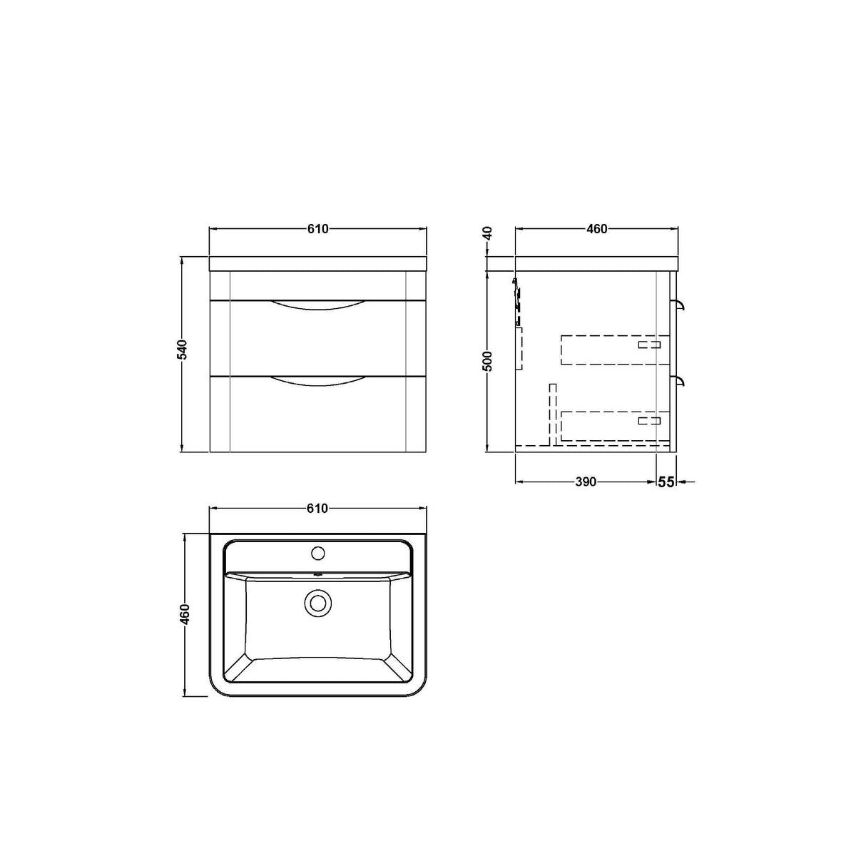 Modern Splash Parade 600mm Gloss White 2 Drawer Wall Hung Vanity Unit With Basin