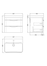 Modern Splash 600mm Gloss White 2 Drawer Wall Hung Vanity Unit With Thin Edge Basin