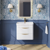Modern Splash 600mm Gloss White 2 Drawer Wall Hung Vanity Unit With Thin Edge Basin