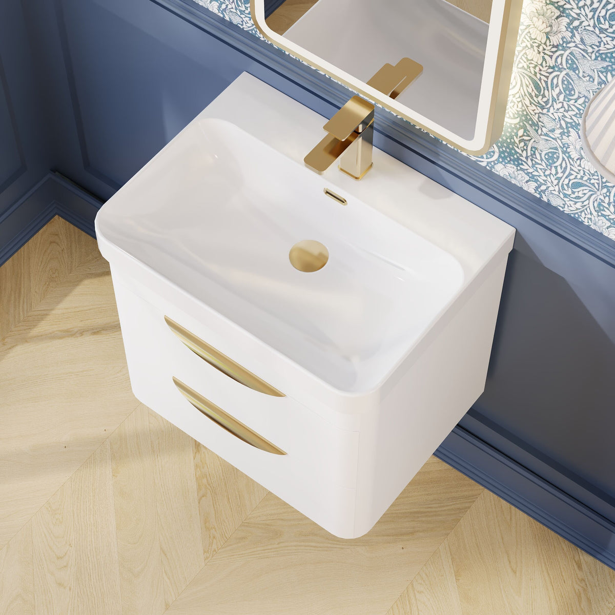 Modern Splash 600mm Gloss White 2 Drawer Wall Hung Vanity Unit With Thin Edge Basin