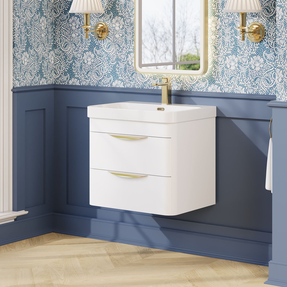 Modern Splash 600mm Gloss White 2 Drawer Wall Hung Vanity Unit With Thin Edge Basin